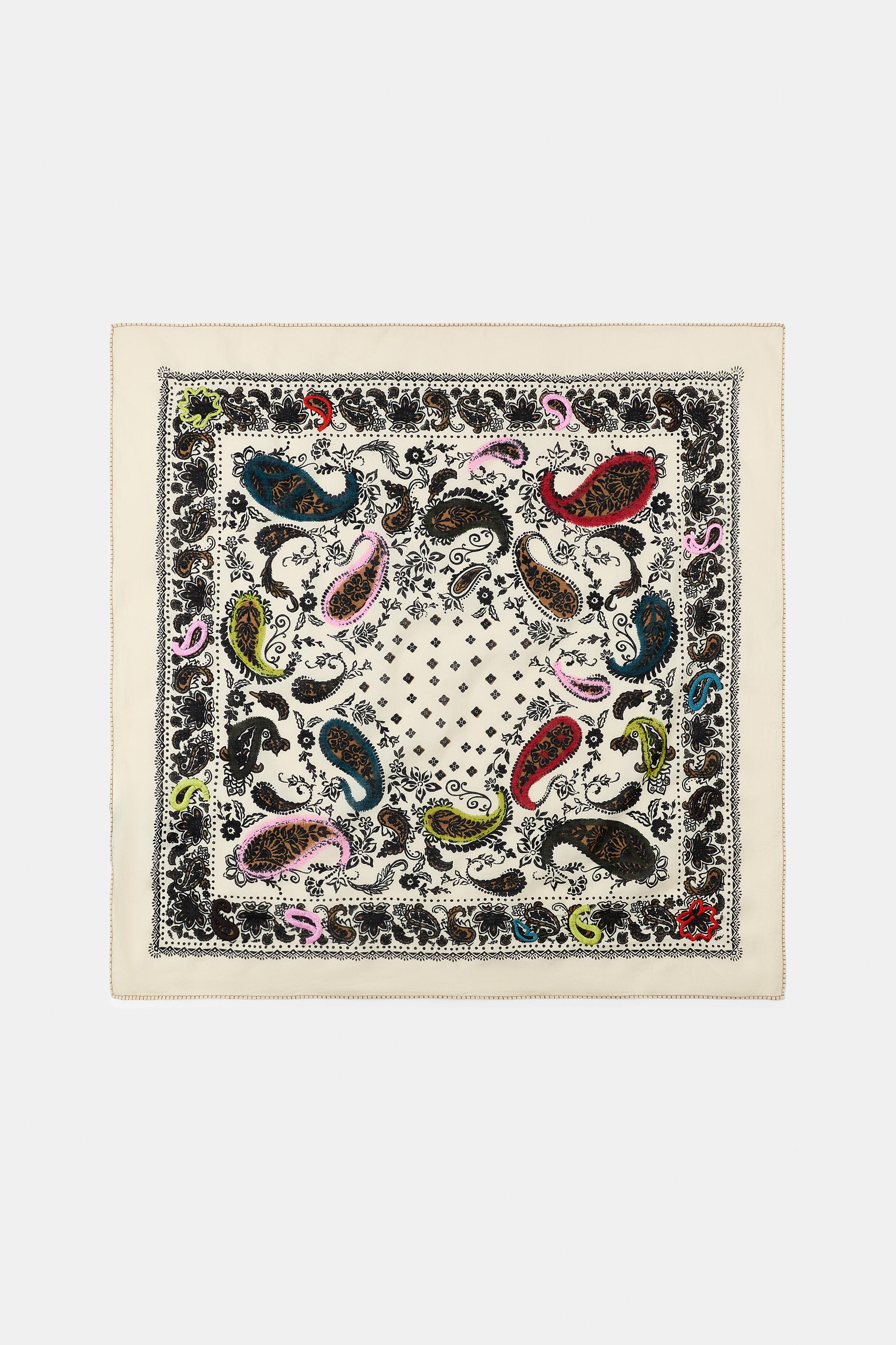 FOULARD BANDANA À IMPRIMÉ BRODERIES COUTURES
